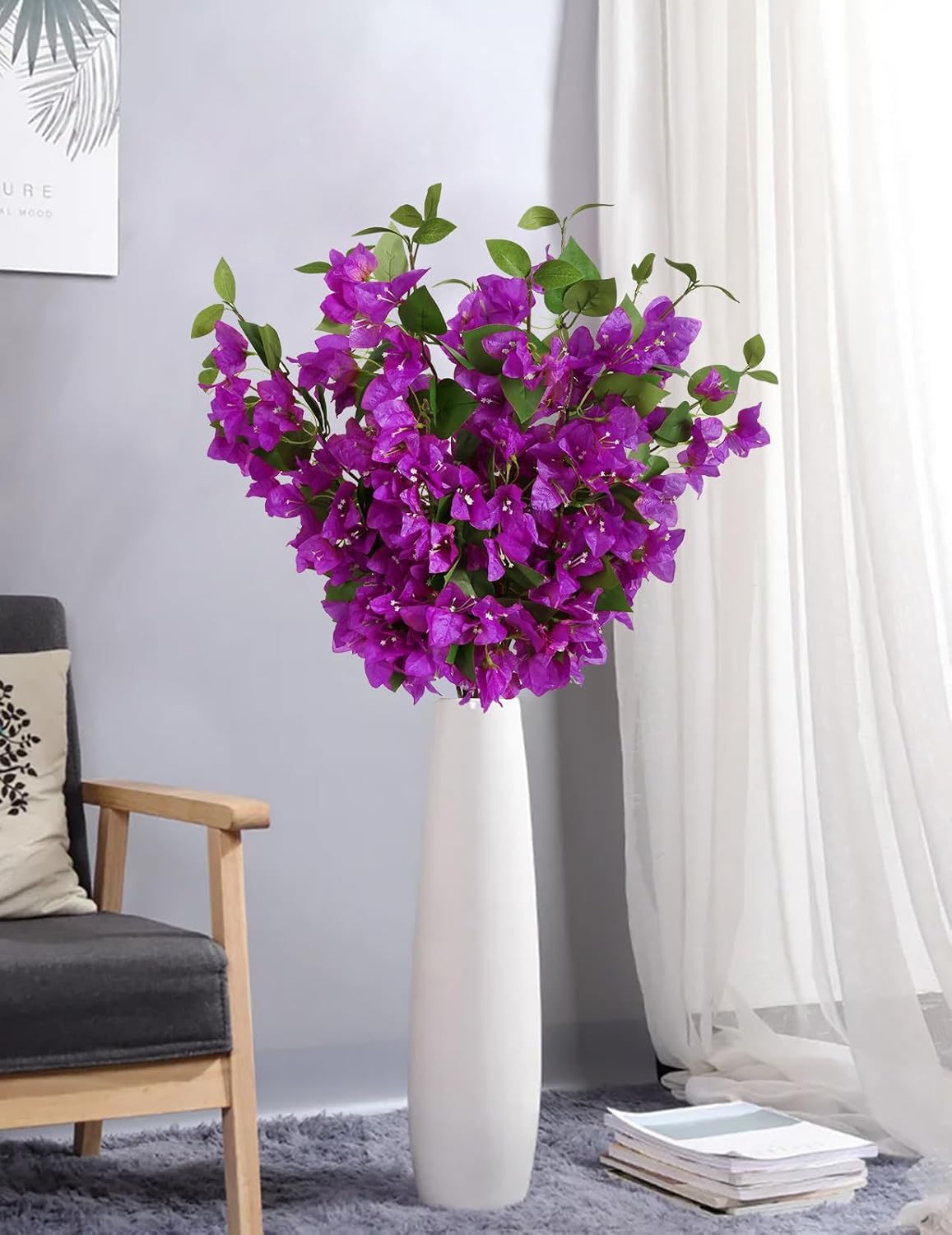 12PCS Bougainvillea Artificial Flowers 31.50" Long Stem Fake Silk Bougainvillea Branches Hot Pink Faux Hanging Flowers Vines for Wedding Centerpieces Home Garden DIY Decorations (Deep Pink)