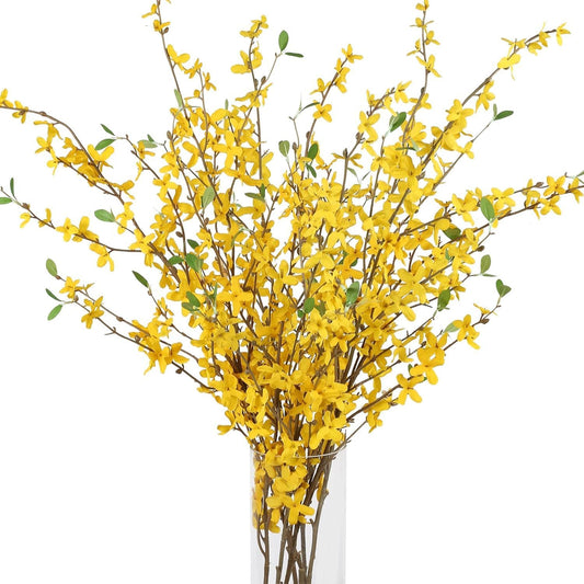 8 PCS Artificial Forsythia Branches 40'' Silk Yellow Faux Flowers Long Stem Flowers Winter Jasmine Orchids Fake Forsythia Floral Arrangements for Home Wedding Farmhouse Indoor Outdoor Decor