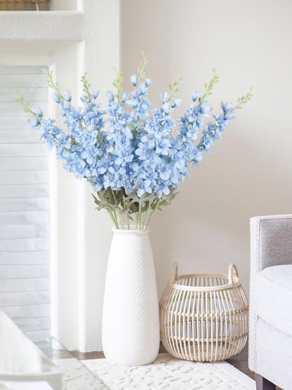 8PCS Blue Delphinium Artificial Flowers Larkspur Fake Flowers 33.5in Long Stem Faux Silk Flowers Bulk for Tall Vase for Home Wedding Floral Arrangement Centerpiece Table Decorations (Baby Blue)