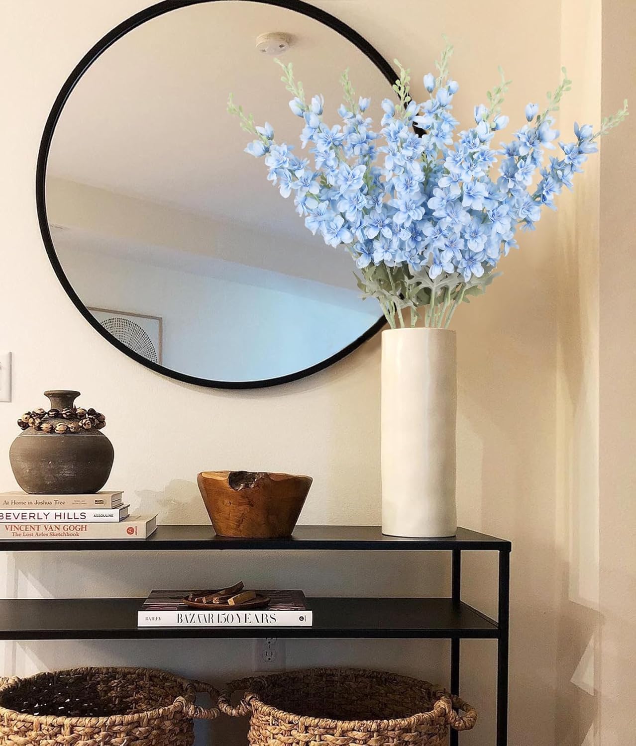 8PCS Blue Delphinium Artificial Flowers Larkspur Fake Flowers 33.5in Long Stem Faux Silk Flowers Bulk for Tall Vase for Home Wedding Floral Arrangement Centerpiece Table Decorations (Baby Blue)