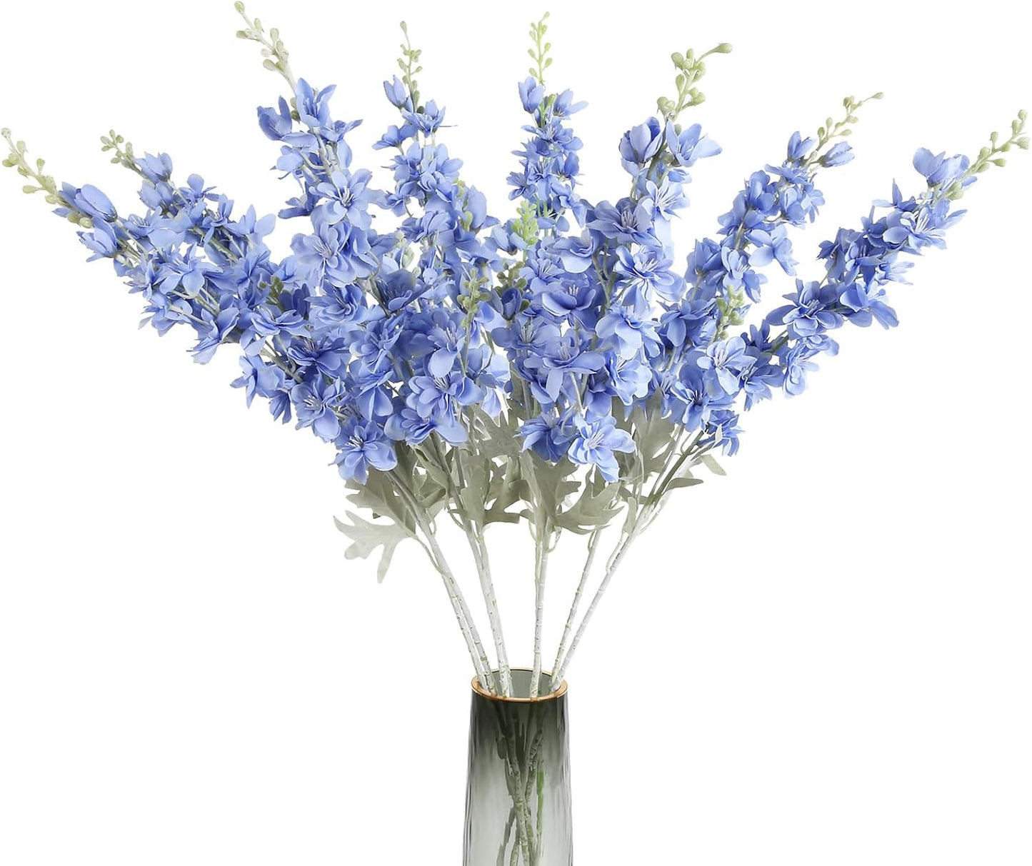 8PCS Blue Delphinium Artificial Flowers Larkspur Fake Flowers 33.5in Long Stem Faux Silk Flowers Bulk for Tall Vase for Home Wedding Floral Arrangement Centerpiece Table Decorations (Baby Blue)