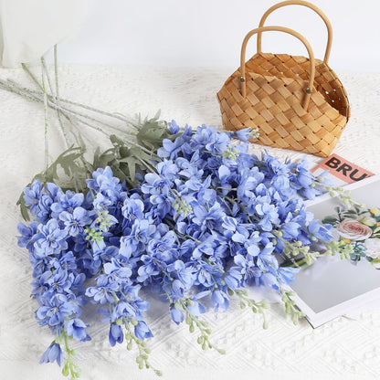 8PCS Blue Delphinium Artificial Flowers Larkspur Fake Flowers 33.5in Long Stem Faux Silk Flowers Bulk for Tall Vase for Home Wedding Floral Arrangement Centerpiece Table Decorations (Baby Blue)