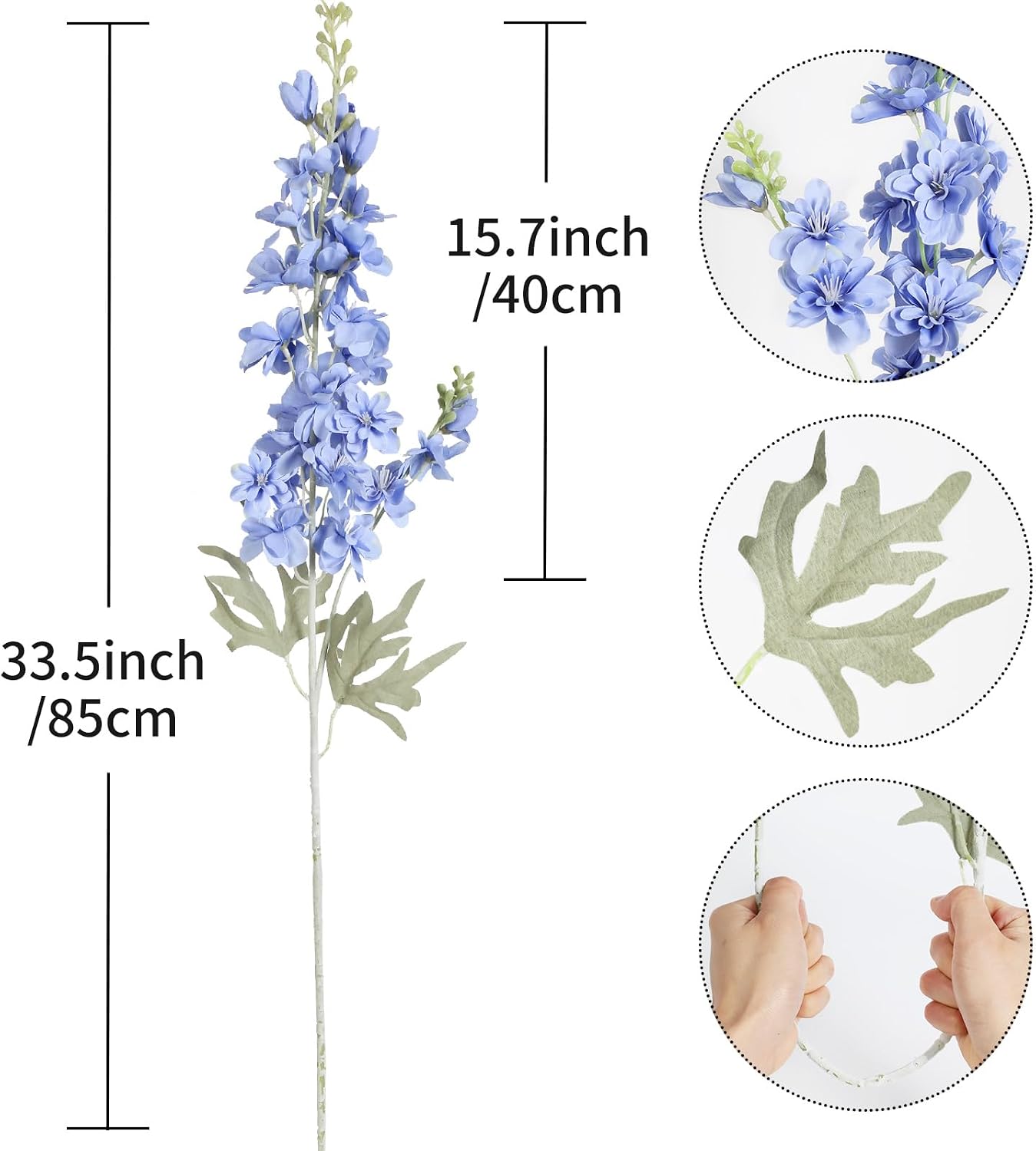 8PCS Blue Delphinium Artificial Flowers Larkspur Fake Flowers 33.5in Long Stem Faux Silk Flowers Bulk for Tall Vase for Home Wedding Floral Arrangement Centerpiece Table Decorations (Baby Blue)