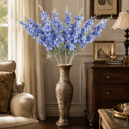 8PCS Blue Delphinium Artificial Flowers Larkspur Fake Flowers 33.5in Long Stem Faux Silk Flowers Bulk for Tall Vase for Home Wedding Floral Arrangement Centerpiece Table Decorations (Baby Blue)