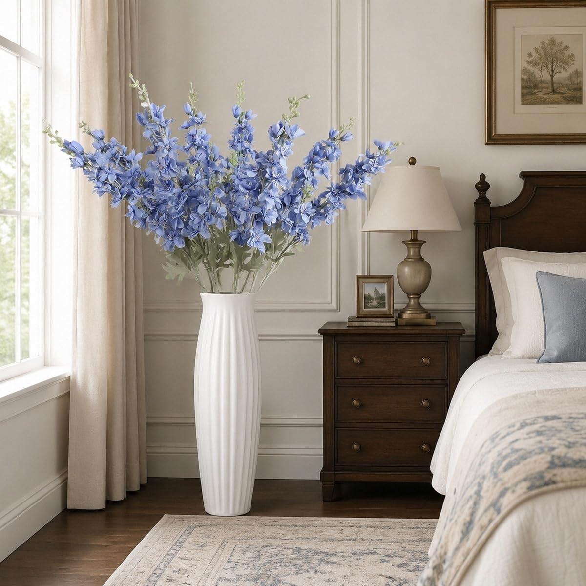 8PCS Blue Delphinium Artificial Flowers Larkspur Fake Flowers 33.5in Long Stem Faux Silk Flowers Bulk for Tall Vase for Home Wedding Floral Arrangement Centerpiece Table Decorations (Baby Blue)