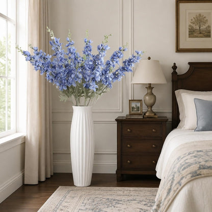 8PCS Blue Delphinium Artificial Flowers Larkspur Fake Flowers 33.5in Long Stem Faux Silk Flowers Bulk for Tall Vase for Home Wedding Floral Arrangement Centerpiece Table Decorations (Baby Blue)