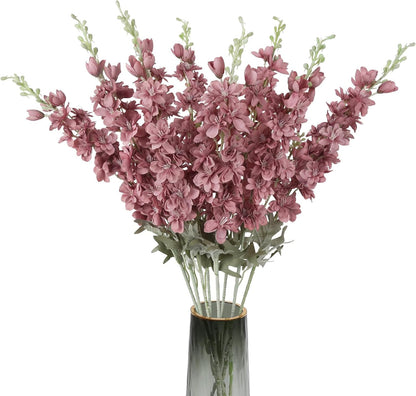 8PCS Blue Delphinium Artificial Flowers Larkspur Fake Flowers 33.5in Long Stem Faux Silk Flowers Bulk for Tall Vase for Home Wedding Floral Arrangement Centerpiece Table Decorations (Baby Blue)