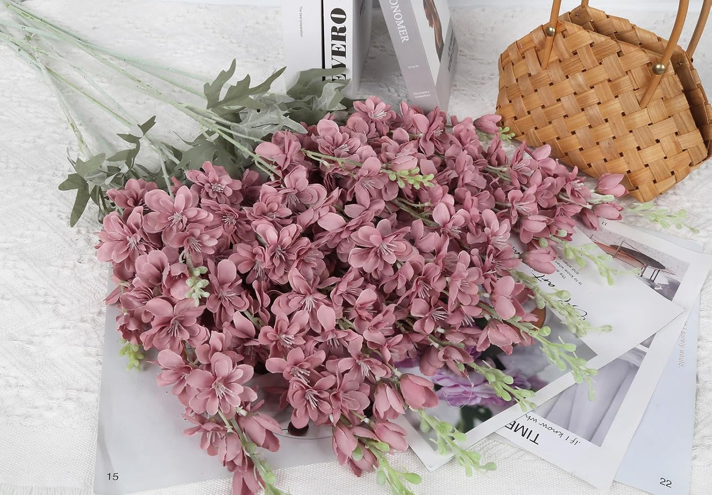 8PCS Blue Delphinium Artificial Flowers Larkspur Fake Flowers 33.5in Long Stem Faux Silk Flowers Bulk for Tall Vase for Home Wedding Floral Arrangement Centerpiece Table Decorations (Baby Blue)