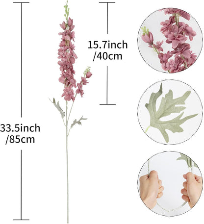 8PCS Blue Delphinium Artificial Flowers Larkspur Fake Flowers 33.5in Long Stem Faux Silk Flowers Bulk for Tall Vase for Home Wedding Floral Arrangement Centerpiece Table Decorations (Baby Blue)