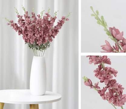 8PCS Blue Delphinium Artificial Flowers Larkspur Fake Flowers 33.5in Long Stem Faux Silk Flowers Bulk for Tall Vase for Home Wedding Floral Arrangement Centerpiece Table Decorations (Baby Blue)