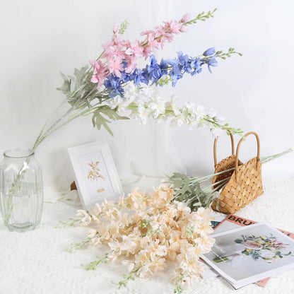 8PCS Blue Delphinium Artificial Flowers Larkspur Fake Flowers 33.5in Long Stem Faux Silk Flowers Bulk for Tall Vase for Home Wedding Floral Arrangement Centerpiece Table Decorations (Baby Blue)