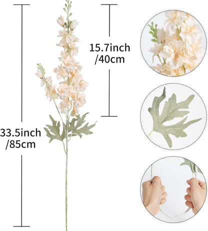 8PCS Blue Delphinium Artificial Flowers Larkspur Fake Flowers 33.5in Long Stem Faux Silk Flowers Bulk for Tall Vase for Home Wedding Floral Arrangement Centerpiece Table Decorations (Baby Blue)