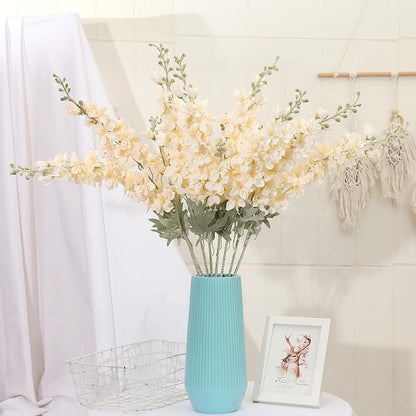 8PCS Blue Delphinium Artificial Flowers Larkspur Fake Flowers 33.5in Long Stem Faux Silk Flowers Bulk for Tall Vase for Home Wedding Floral Arrangement Centerpiece Table Decorations (Baby Blue)