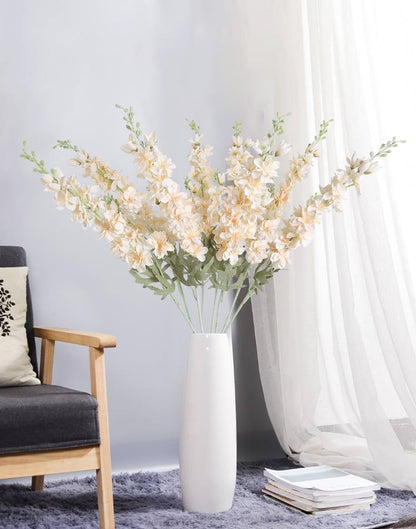 8PCS Blue Delphinium Artificial Flowers Larkspur Fake Flowers 33.5in Long Stem Faux Silk Flowers Bulk for Tall Vase for Home Wedding Floral Arrangement Centerpiece Table Decorations (Baby Blue)