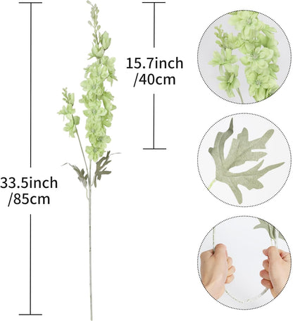 8PCS Blue Delphinium Artificial Flowers Larkspur Fake Flowers 33.5in Long Stem Faux Silk Flowers Bulk for Tall Vase for Home Wedding Floral Arrangement Centerpiece Table Decorations (Baby Blue)