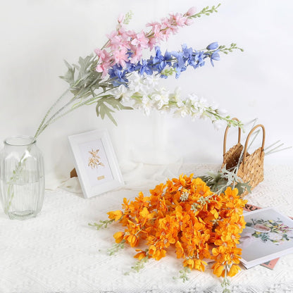 8PCS Blue Delphinium Artificial Flowers Larkspur Fake Flowers 33.5in Long Stem Faux Silk Flowers Bulk for Tall Vase for Home Wedding Floral Arrangement Centerpiece Table Decorations (Baby Blue)