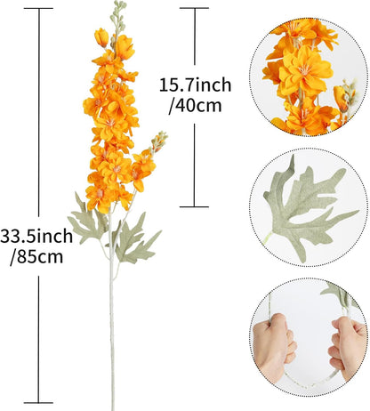 8PCS Blue Delphinium Artificial Flowers Larkspur Fake Flowers 33.5in Long Stem Faux Silk Flowers Bulk for Tall Vase for Home Wedding Floral Arrangement Centerpiece Table Decorations (Baby Blue)