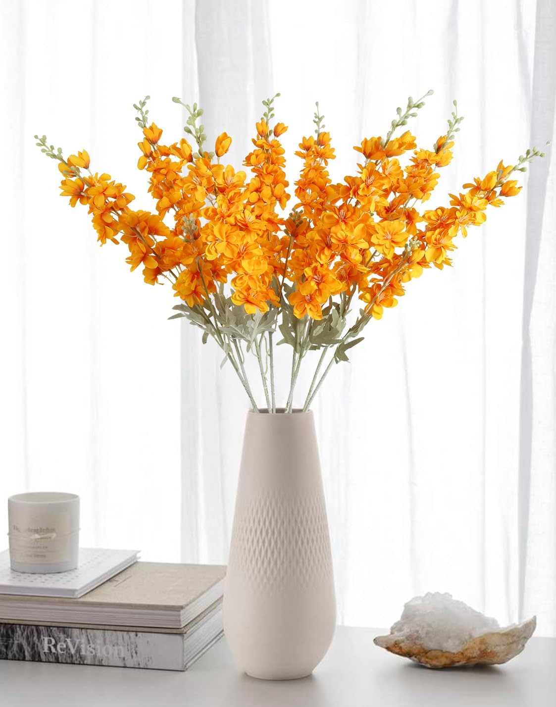 8PCS Blue Delphinium Artificial Flowers Larkspur Fake Flowers 33.5in Long Stem Faux Silk Flowers Bulk for Tall Vase for Home Wedding Floral Arrangement Centerpiece Table Decorations (Baby Blue)