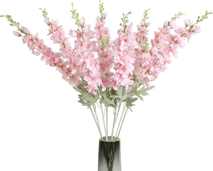 8PCS Blue Delphinium Artificial Flowers Larkspur Fake Flowers 33.5in Long Stem Faux Silk Flowers Bulk for Tall Vase for Home Wedding Floral Arrangement Centerpiece Table Decorations (Baby Blue)