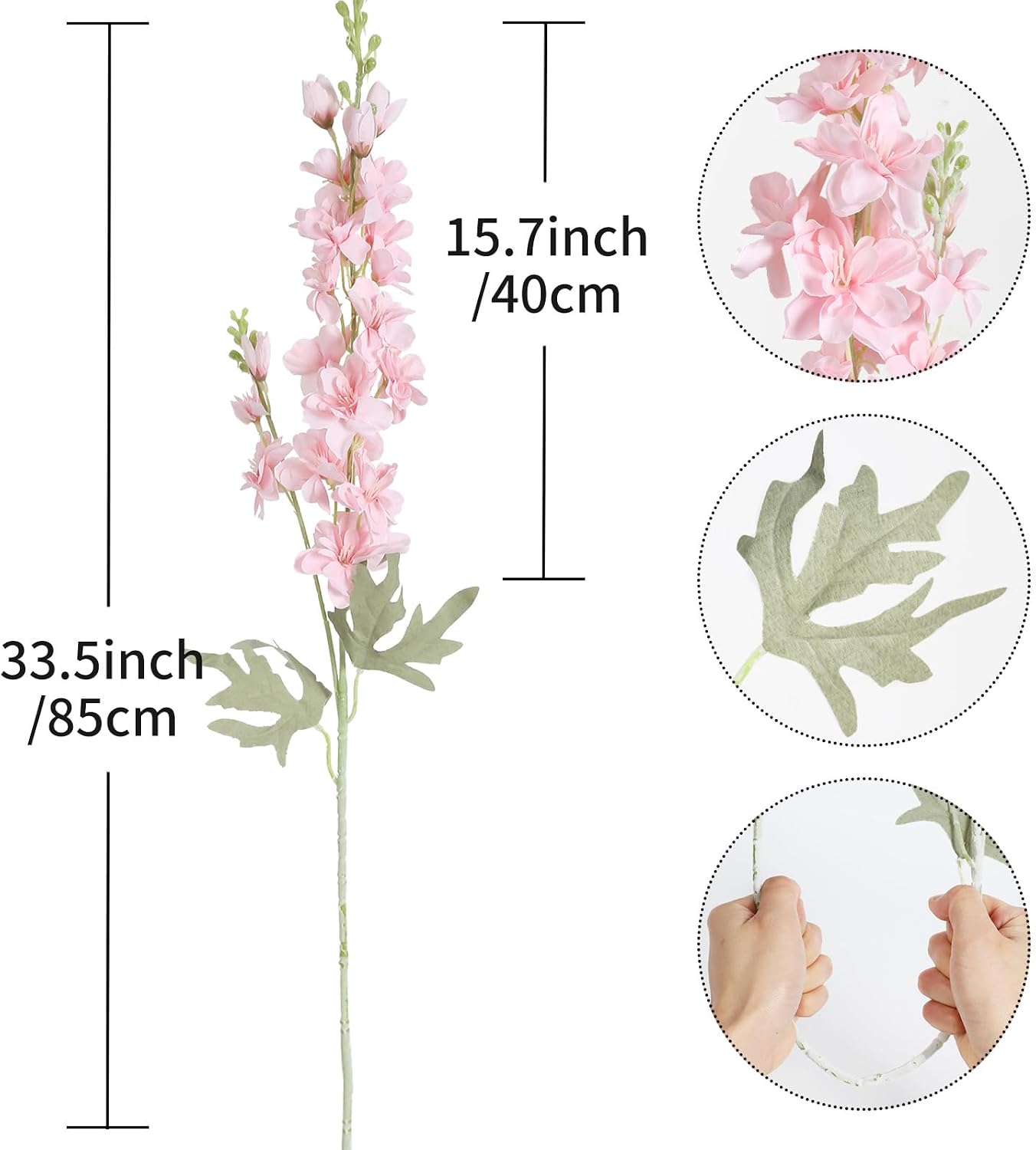 8PCS Blue Delphinium Artificial Flowers Larkspur Fake Flowers 33.5in Long Stem Faux Silk Flowers Bulk for Tall Vase for Home Wedding Floral Arrangement Centerpiece Table Decorations (Baby Blue)