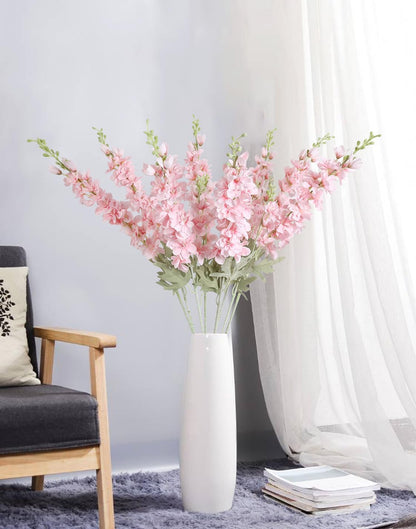 8PCS Blue Delphinium Artificial Flowers Larkspur Fake Flowers 33.5in Long Stem Faux Silk Flowers Bulk for Tall Vase for Home Wedding Floral Arrangement Centerpiece Table Decorations (Baby Blue)