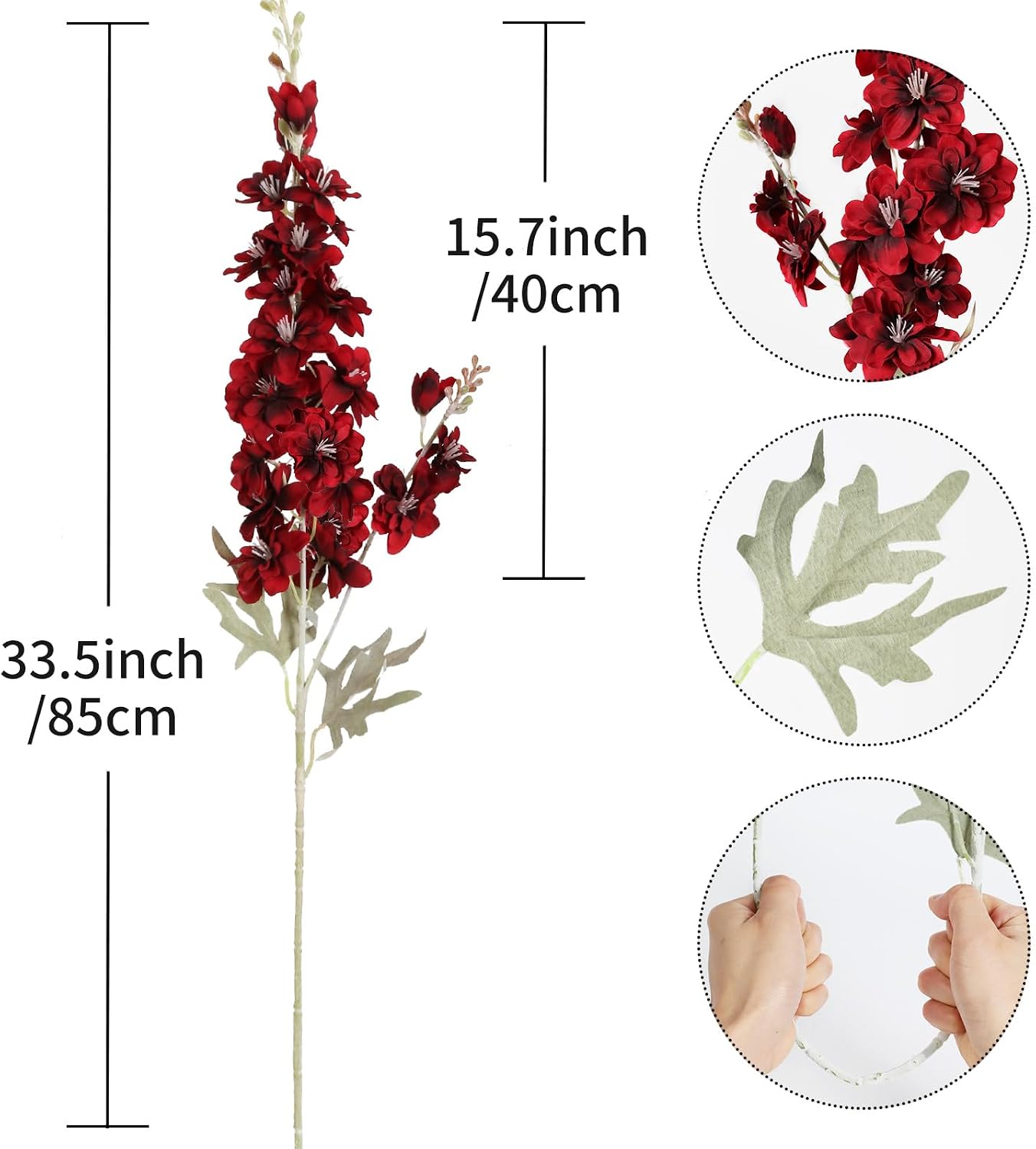 8PCS Blue Delphinium Artificial Flowers Larkspur Fake Flowers 33.5in Long Stem Faux Silk Flowers Bulk for Tall Vase for Home Wedding Floral Arrangement Centerpiece Table Decorations (Baby Blue)