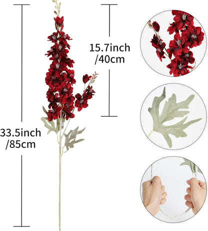 8PCS Blue Delphinium Artificial Flowers Larkspur Fake Flowers 33.5in Long Stem Faux Silk Flowers Bulk for Tall Vase for Home Wedding Floral Arrangement Centerpiece Table Decorations (Baby Blue)