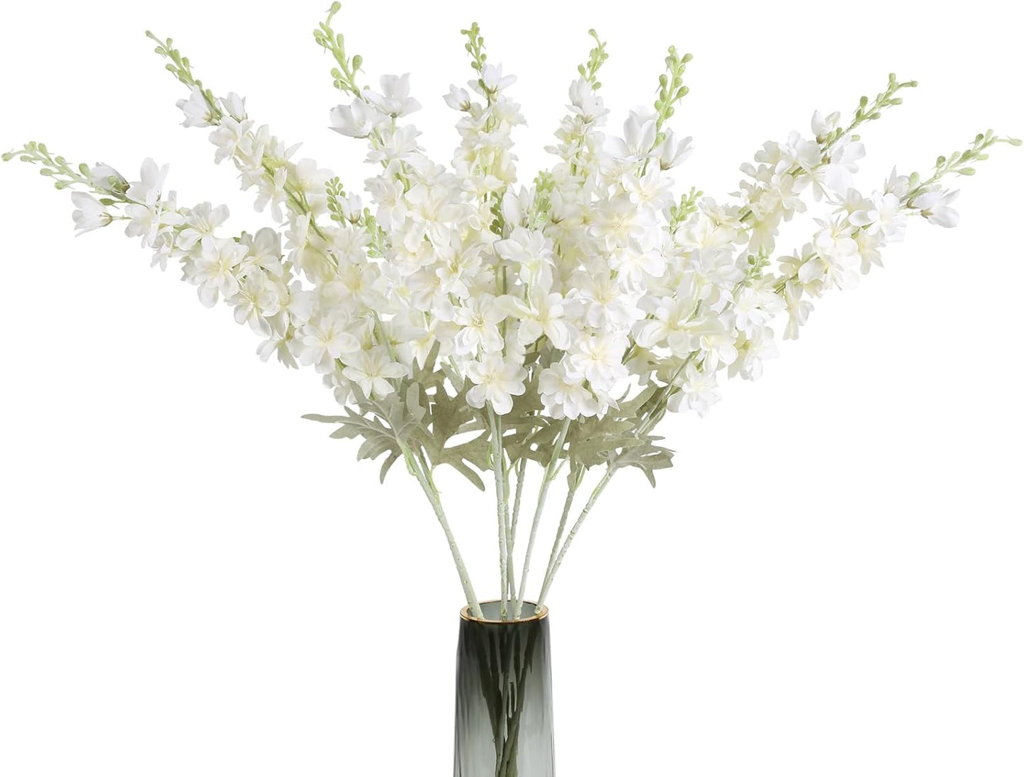 8PCS Blue Delphinium Artificial Flowers Larkspur Fake Flowers 33.5in Long Stem Faux Silk Flowers Bulk for Tall Vase for Home Wedding Floral Arrangement Centerpiece Table Decorations (Baby Blue)