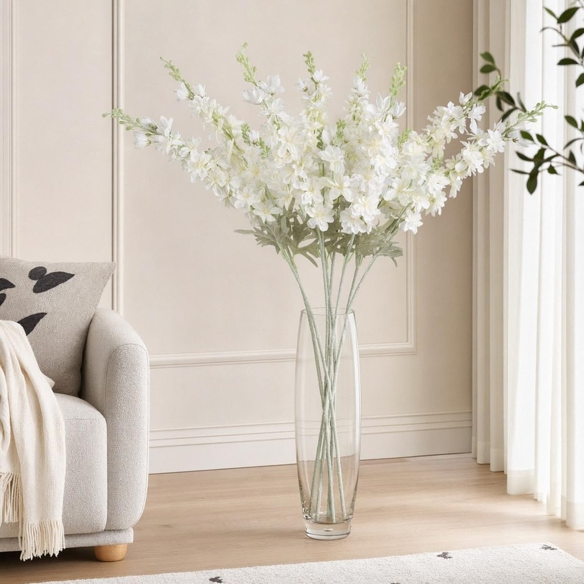 8PCS Blue Delphinium Artificial Flowers Larkspur Fake Flowers 33.5in Long Stem Faux Silk Flowers Bulk for Tall Vase for Home Wedding Floral Arrangement Centerpiece Table Decorations (Baby Blue)