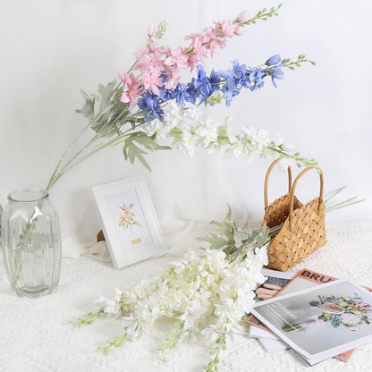 8PCS Blue Delphinium Artificial Flowers Larkspur Fake Flowers 33.5in Long Stem Faux Silk Flowers Bulk for Tall Vase for Home Wedding Floral Arrangement Centerpiece Table Decorations (Baby Blue)