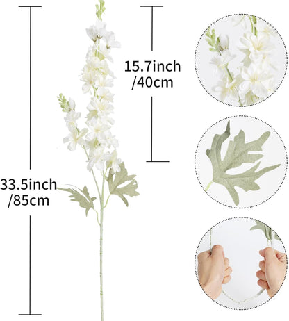 8PCS Blue Delphinium Artificial Flowers Larkspur Fake Flowers 33.5in Long Stem Faux Silk Flowers Bulk for Tall Vase for Home Wedding Floral Arrangement Centerpiece Table Decorations (Baby Blue)
