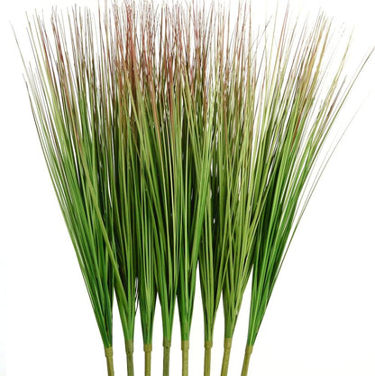 8pcs 27" Outdoor Artificial Plants Faux Onion Grass Artificial Tall Grass Plants Outdoor Faux Fake Grass Greenery Fake Shrubs Plant (8, Green)