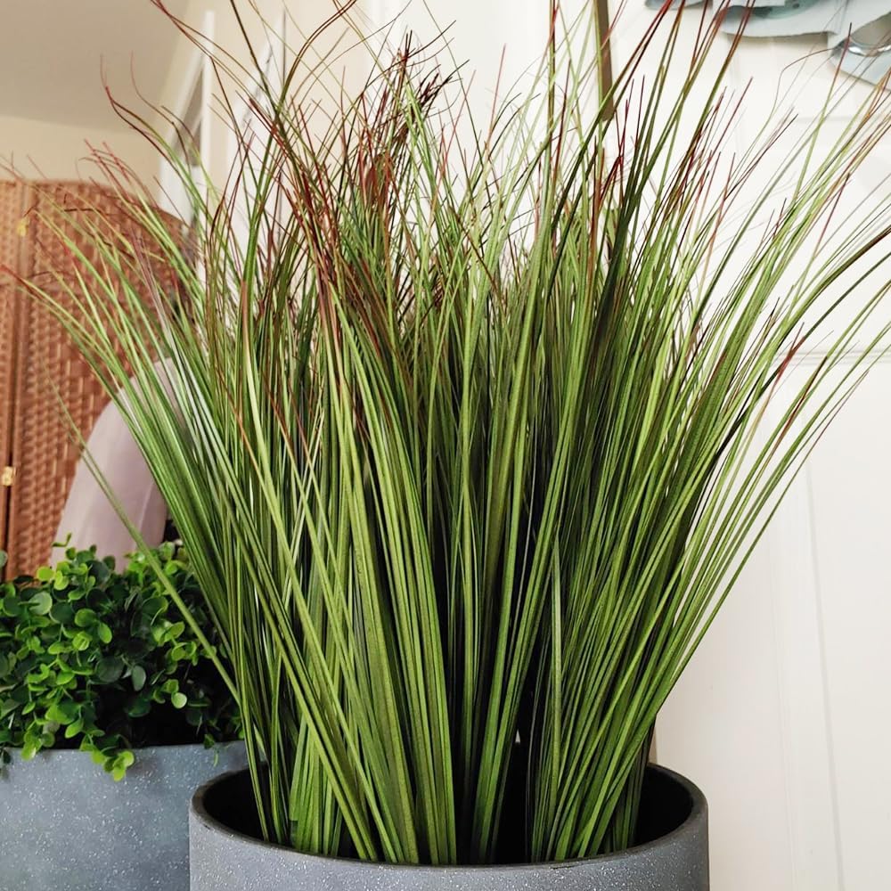 8pcs 27" Outdoor Artificial Plants Faux Onion Grass Artificial Tall Grass Plants Outdoor Faux Fake Grass Greenery Fake Shrubs Plant (8, Green)