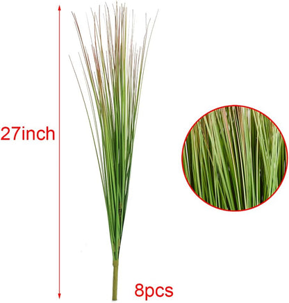 8pcs 27" Outdoor Artificial Plants Faux Onion Grass Artificial Tall Grass Plants Outdoor Faux Fake Grass Greenery Fake Shrubs Plant (8, Green)