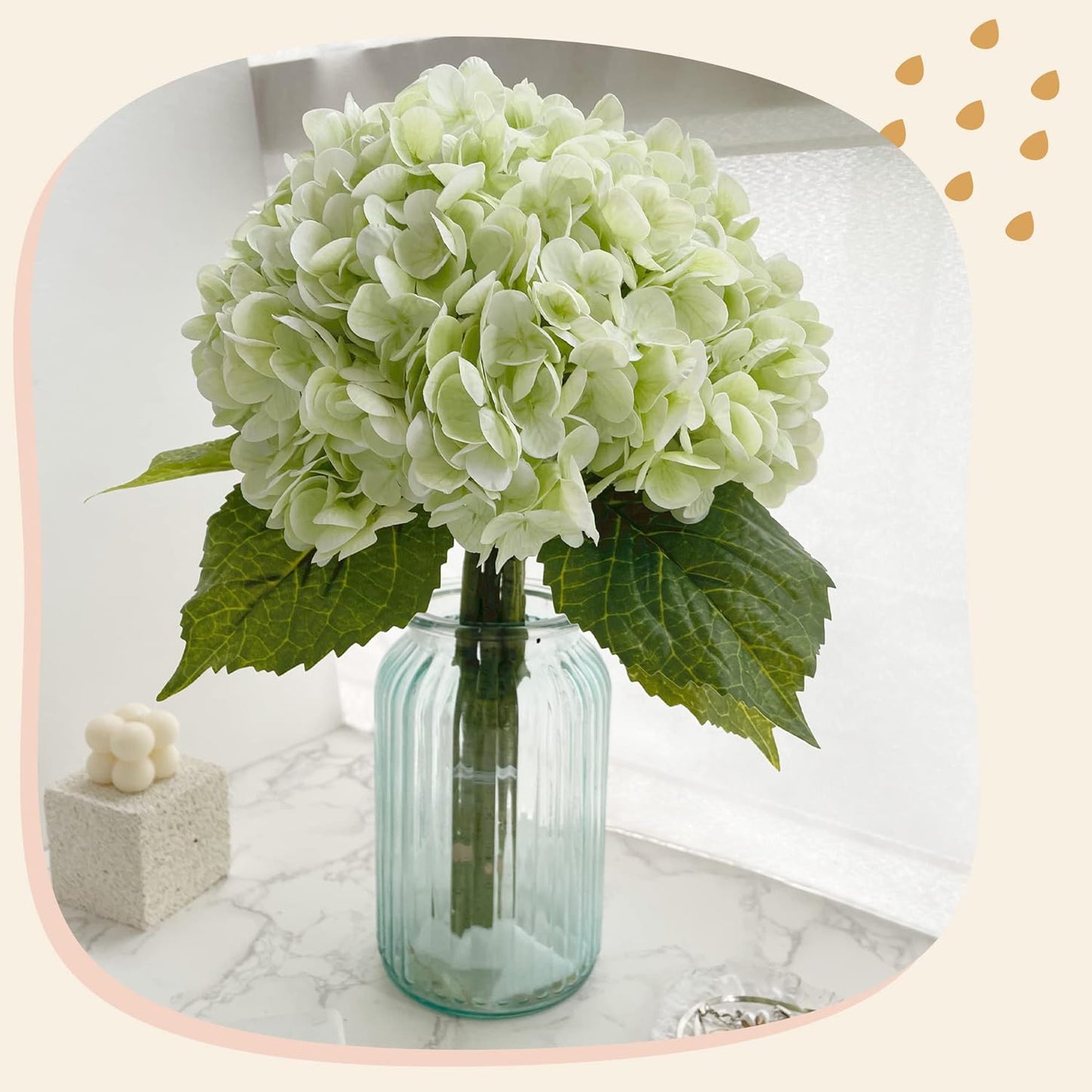 21In White Artificial Hydrangea Flowers with Stems 5 Pcs | Real Touch Hydrangeas, Full Latex Petals, for Home DIY Floral Arrangements Wedding Outdoor Decor