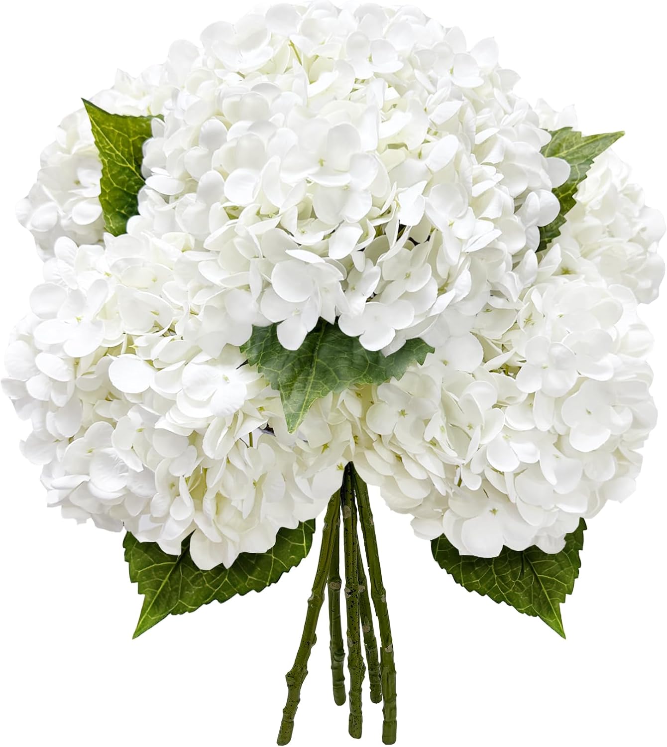 21In White Artificial Hydrangea Flowers with Stems 5 Pcs | Real Touch Hydrangeas, Full Latex Petals, for Home DIY Floral Arrangements Wedding Outdoor Decor