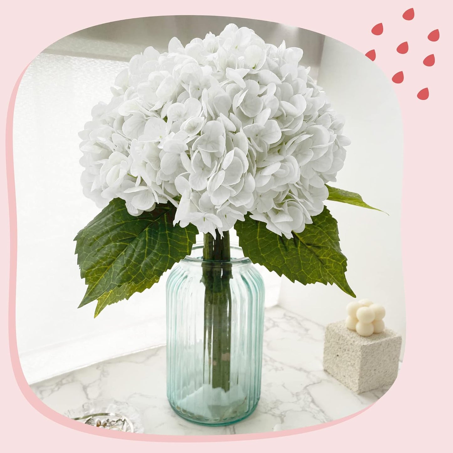 21In White Artificial Hydrangea Flowers with Stems 5 Pcs | Real Touch Hydrangeas, Full Latex Petals, for Home DIY Floral Arrangements Wedding Outdoor Decor