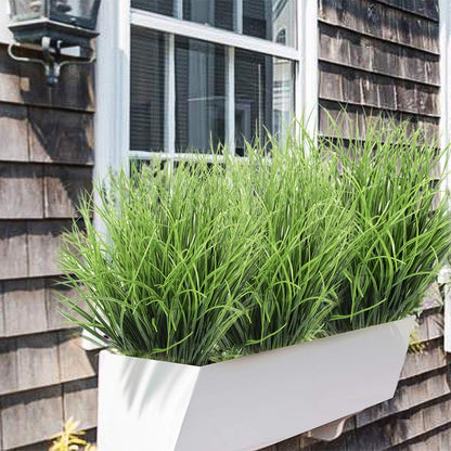 8 Bundles Artificial Grass Plants Fake Bushes Artificial Shrubs Wheat Grass Greenery for House Plastic Outdoor UV Resistant Faux Grass (Pack of 8)