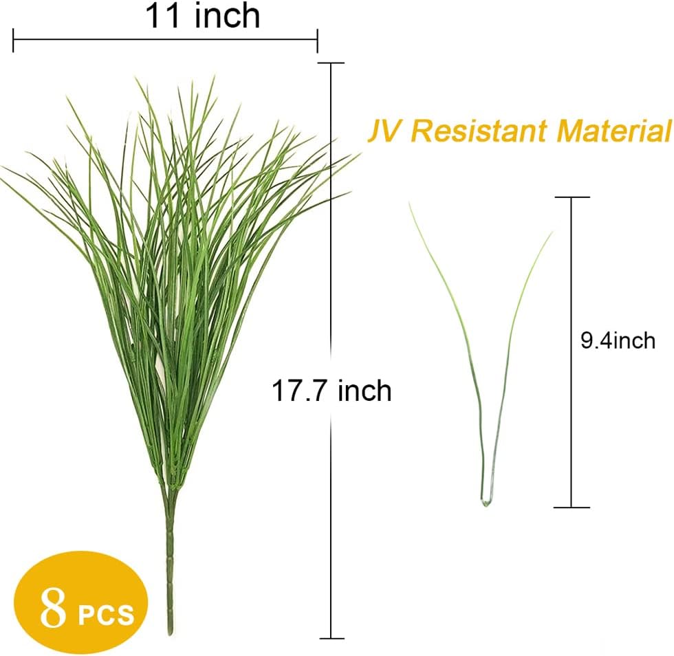 8 Bundles Artificial Grass Plants Fake Bushes Artificial Shrubs Wheat Grass Greenery for House Plastic Outdoor UV Resistant Faux Grass (Pack of 8)