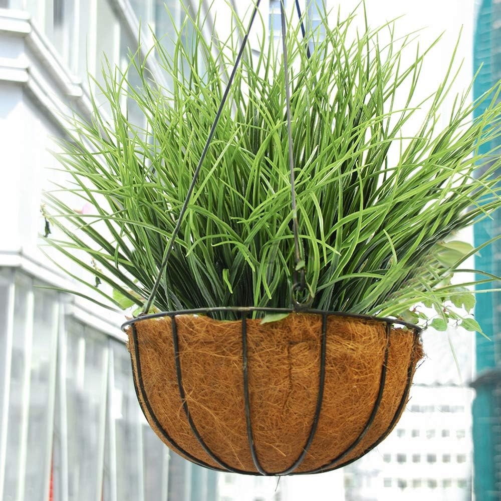 8 Bundles Artificial Grass Plants Fake Bushes Artificial Shrubs Wheat Grass Greenery for House Plastic Outdoor UV Resistant Faux Grass (Pack of 8)
