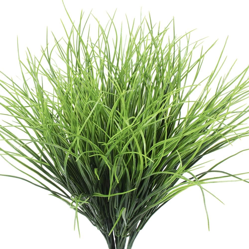 8 Bundles Artificial Grass Plants Fake Bushes Artificial Shrubs Wheat Grass Greenery for House Plastic Outdoor UV Resistant Faux Grass (Pack of 8)