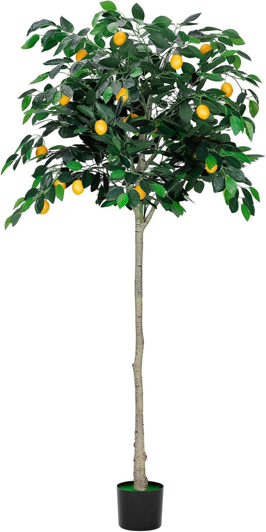 Sunexinlo 6FT Artificial Lemon Tree with Pot, Indoor Outdoor Home Decor | Realistic Leaves and Lemons, Adjustable Branches, Easy to Assemble, Perfect for Porch, Living Room, Office and Home Decor