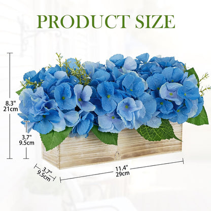 White Hydrangea Artificial Flowers Arrangement in Wooden Planter Pot, Fake Hydrangea Flowers with Rectangular Box Vase, Silk Floral Centerpiece for Dining Room, Coffee Table, Kitchen, Windowsill Decor