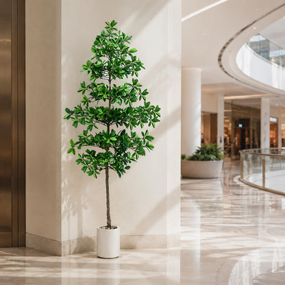 7ft Tall Artificia Tree, Large Single-Trunk Faux Floor Plant | Fake Magnolia grandiflora Tree, Decorative White Planter, All-Year Decor for Front Porch Entryway Office Home, No Maintenance
