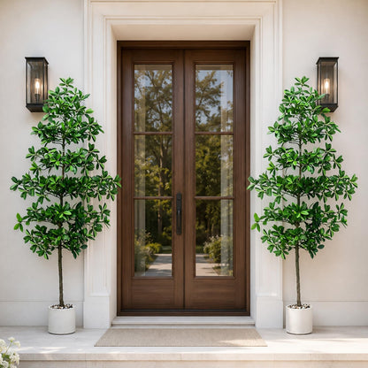 7ft Tall Artificia Tree, Large Single-Trunk Faux Floor Plant | Fake Magnolia grandiflora Tree, Decorative White Planter, All-Year Decor for Front Porch Entryway Office Home, No Maintenance