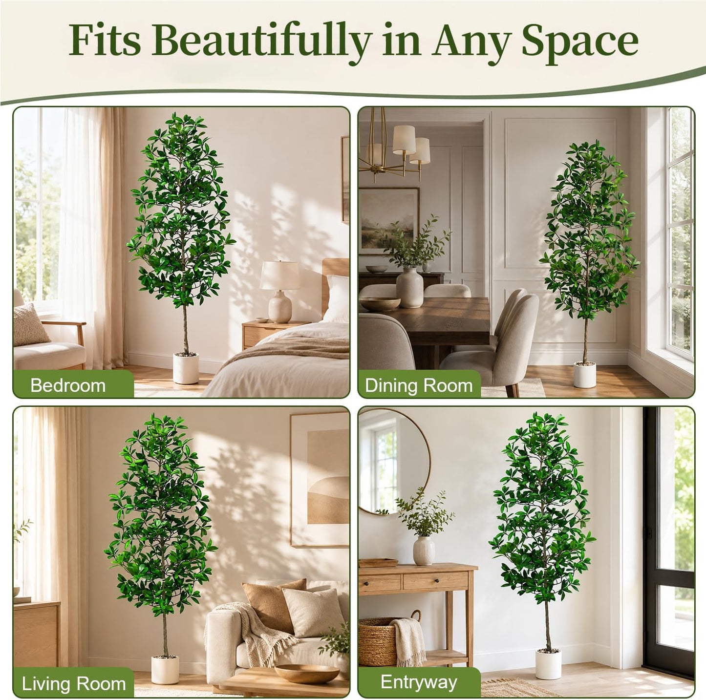 7ft Tall Artificia Tree, Large Single-Trunk Faux Floor Plant | Fake Magnolia grandiflora Tree, Decorative White Planter, All-Year Decor for Front Porch Entryway Office Home, No Maintenance