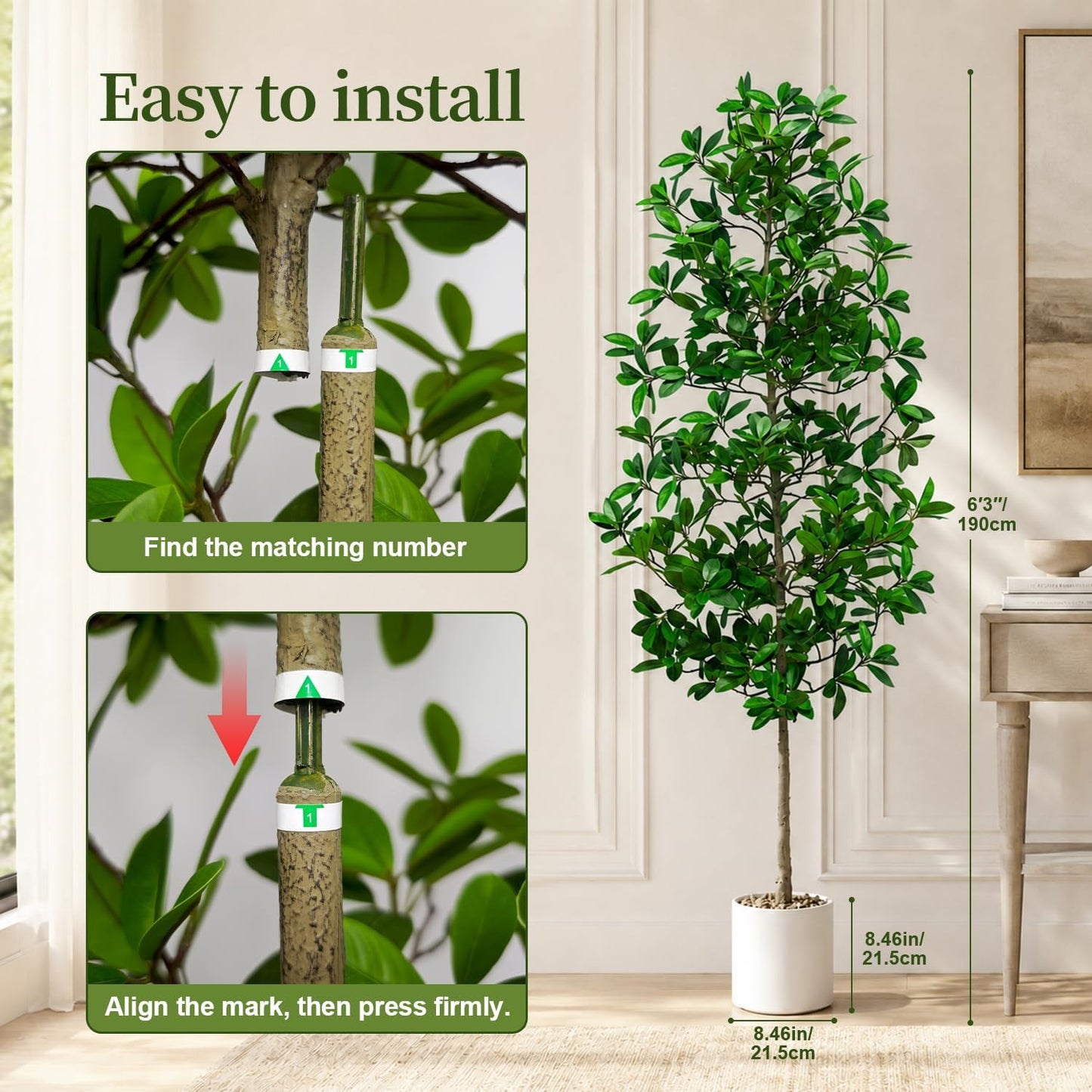 7ft Tall Artificia Tree, Large Single-Trunk Faux Floor Plant | Fake Magnolia grandiflora Tree, Decorative White Planter, All-Year Decor for Front Porch Entryway Office Home, No Maintenance