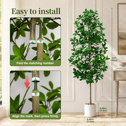 7ft Tall Artificia Tree, Large Single-Trunk Faux Floor Plant | Fake Magnolia grandiflora Tree, Decorative White Planter, All-Year Decor for Front Porch Entryway Office Home, No Maintenance