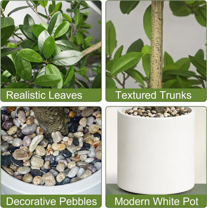 7ft Tall Artificia Tree, Large Single-Trunk Faux Floor Plant | Fake Magnolia grandiflora Tree, Decorative White Planter, All-Year Decor for Front Porch Entryway Office Home, No Maintenance