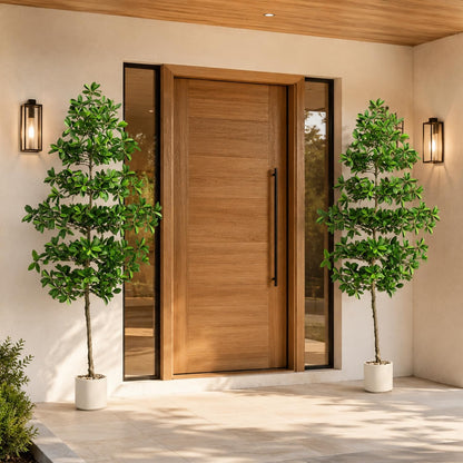 7ft Tall Artificia Tree, Large Single-Trunk Faux Floor Plant | Fake Magnolia grandiflora Tree, Decorative White Planter, All-Year Decor for Front Porch Entryway Office Home, No Maintenance